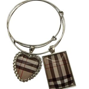 Plaid Charm Bangle Bracelet Set